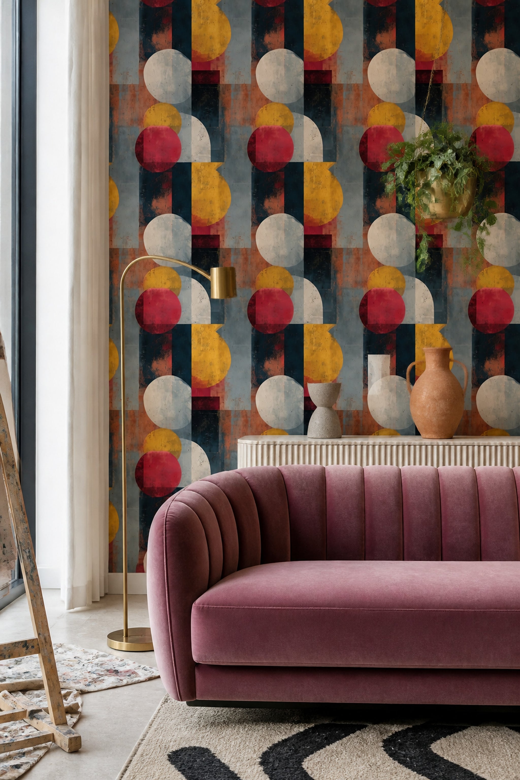 Mid Century Modern Wallpaper Retro Geometric Removable Wall Decor