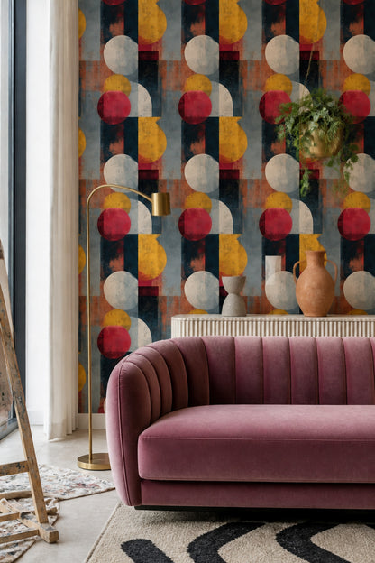 Mid Century Modern Wallpaper Retro Geometric Removable Wall Decor