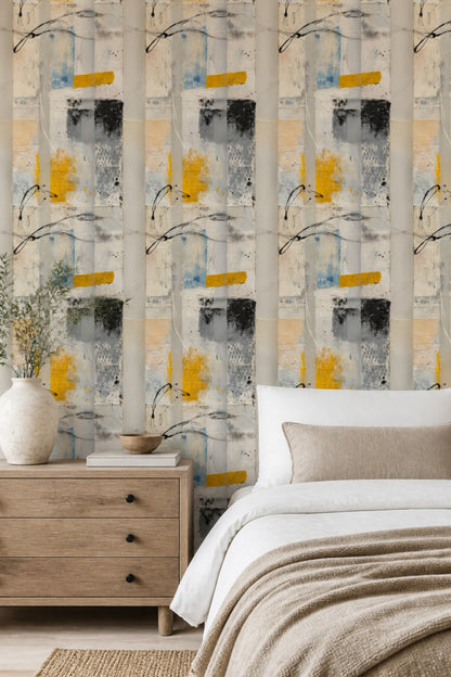 Geometric Panels Wallpaper Textured Paint Mixed Media Decorative Mural