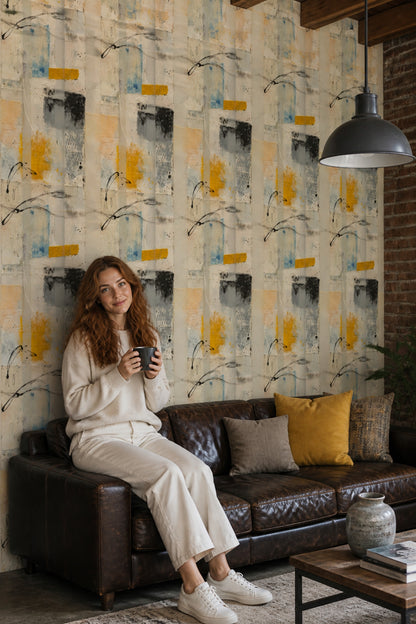 Geometric Panels Wallpaper Textured Paint Mixed Media Decorative Mural