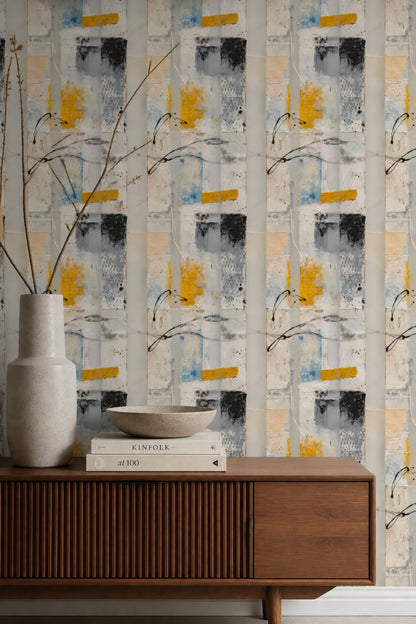 Geometric Panels Wallpaper Textured Paint Mixed Media Decorative Mural