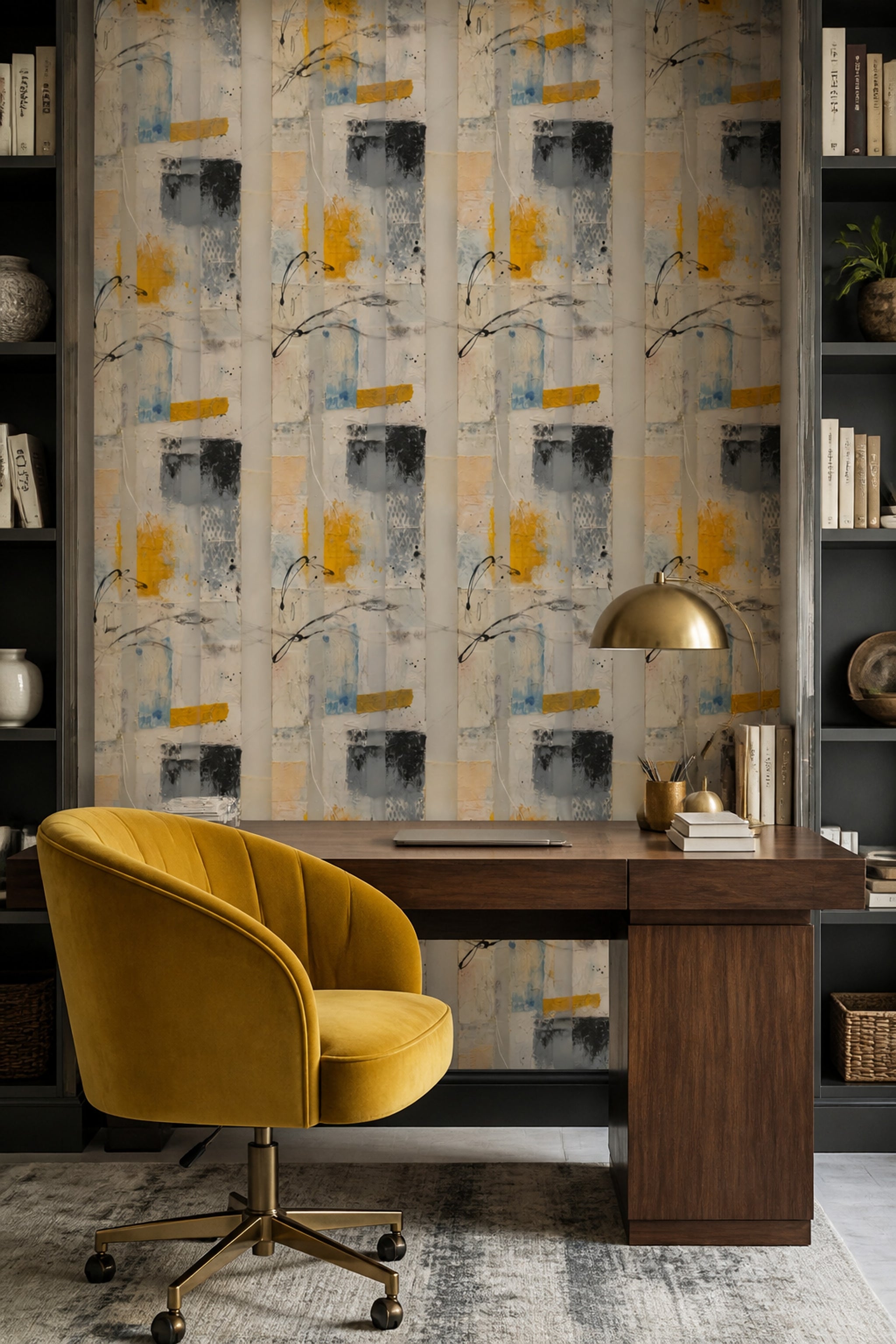 Geometric Panels Wallpaper Textured Paint Mixed Media Decorative Mural