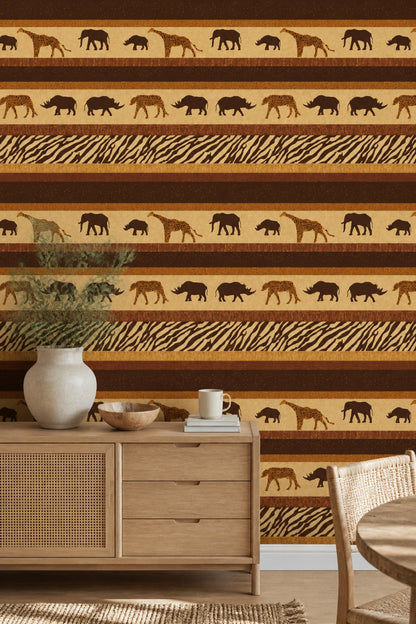African Safari Wallpaper Wild Animals Zebra Stripe Removable Wall Decor