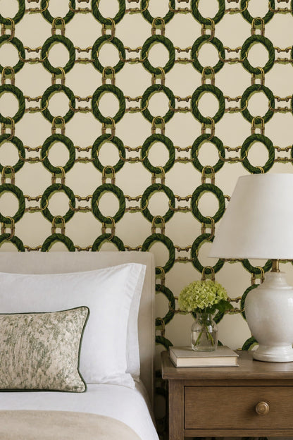 Gold Chain Wallpaper Green Rope Removable Interlocking Wall Double Roll