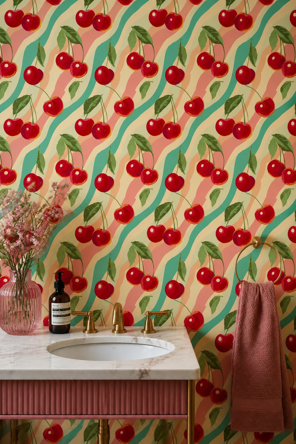 Fruit Wallpaper Cherries Retro Removable Wall Decor