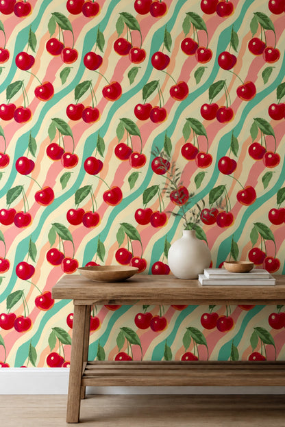 Fruit Wallpaper Cherries Retro Removable Wall Decor