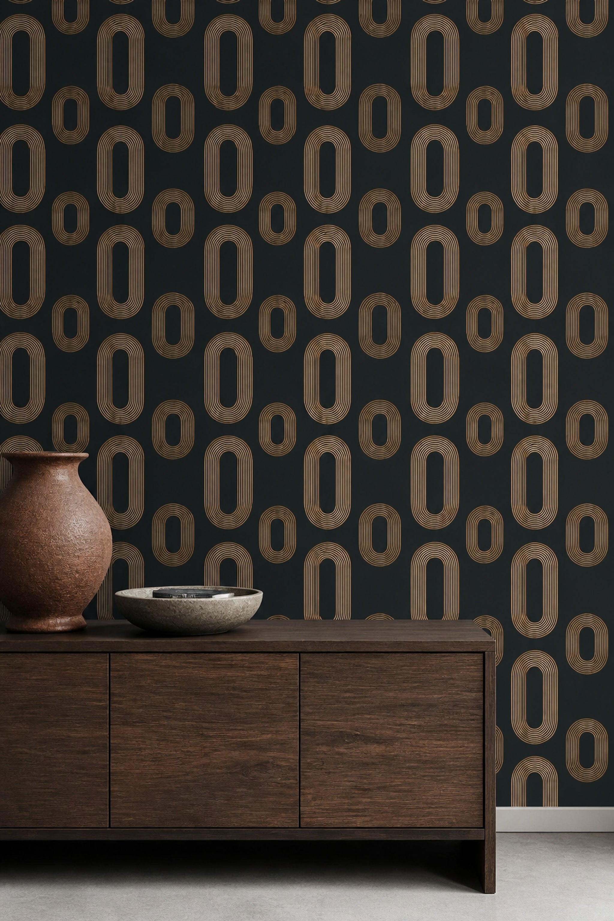 Dark Geometric Wallpaper Black Background Removable Gold Linework Wall Double Roll