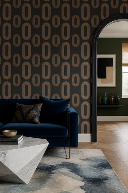 Dark Geometric Wallpaper Black Background Removable Gold Linework Wall Double Roll