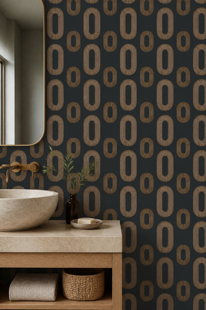 Dark Geometric Wallpaper Black Background Removable Gold Linework Wall Double Roll