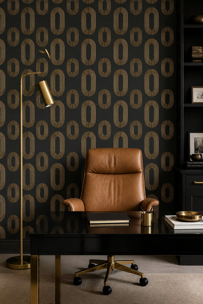 Dark Geometric Wallpaper Black Background Removable Gold Linework Wall Double Roll