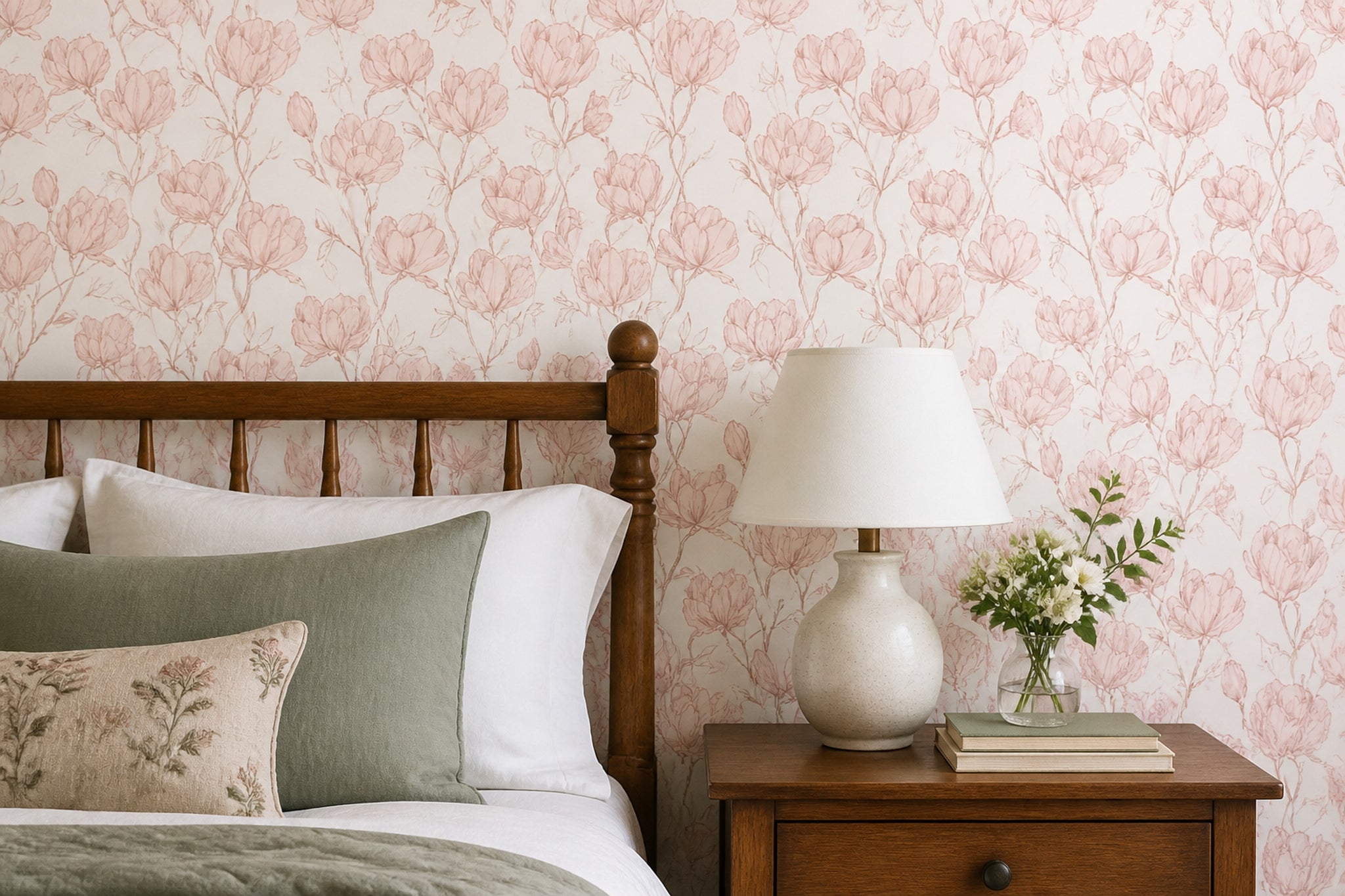 Magnolia Wallpaper Botanical Pink Decorative Mural
