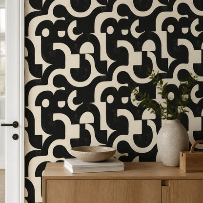 Black And Cream Wallpaper Bold Shapes Removable Distressed Texture Wall Double Roll