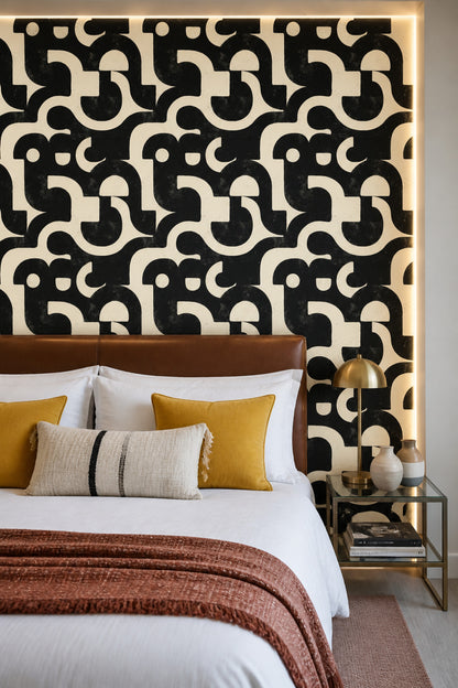 Black And Cream Wallpaper Bold Shapes Removable Distressed Texture Wall Double Roll