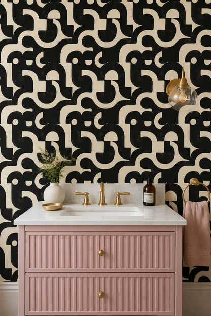Black And Cream Wallpaper Bold Shapes Removable Distressed Texture Wall Double Roll