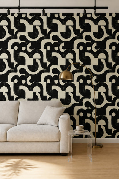 Black And Cream Wallpaper Bold Shapes Removable Distressed Texture Wall Double Roll