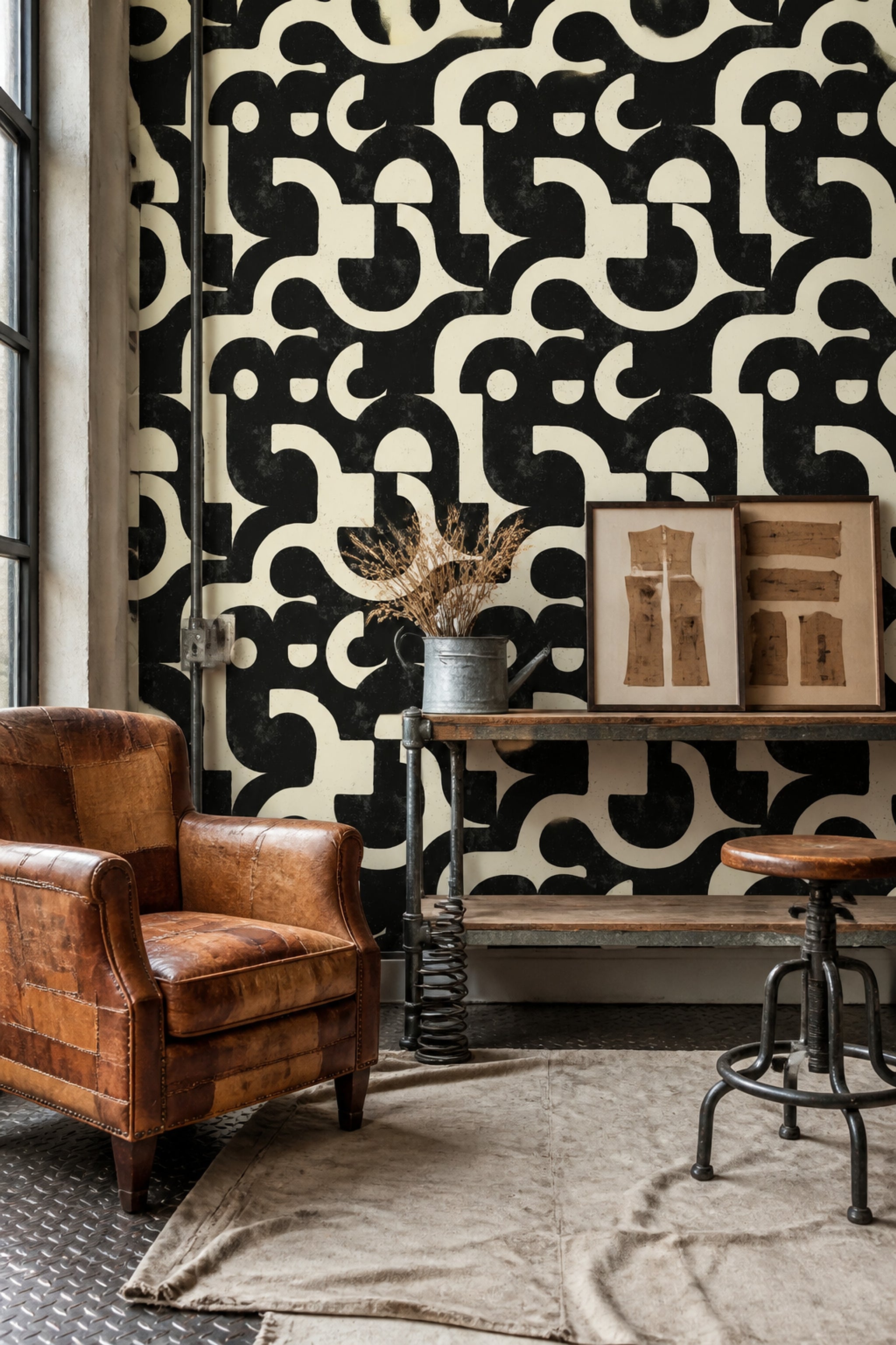 Black And Cream Wallpaper Bold Shapes Removable Distressed Texture Wall Double Roll