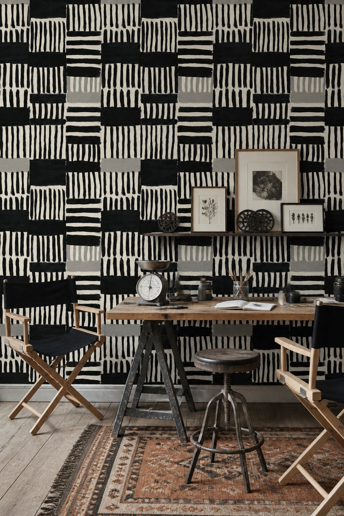 Brushstroke Wallpaper Geometric Monochrome Decorative Mural