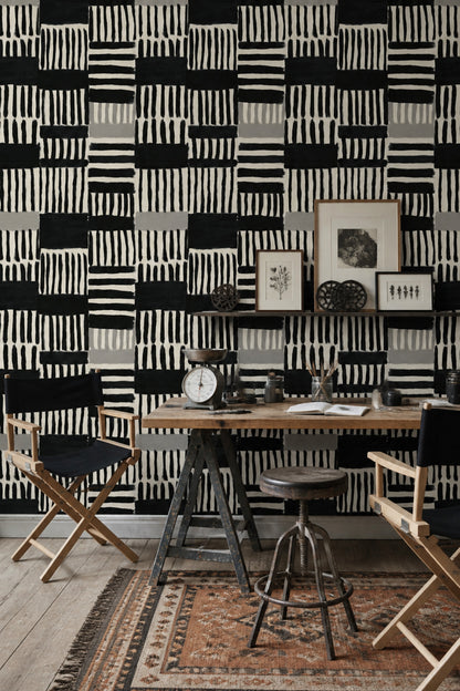 Brushstroke Wallpaper Geometric Monochrome Decorative Mural