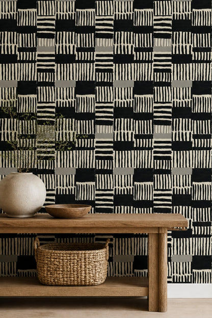 Brushstroke Wallpaper Geometric Monochrome Decorative Mural