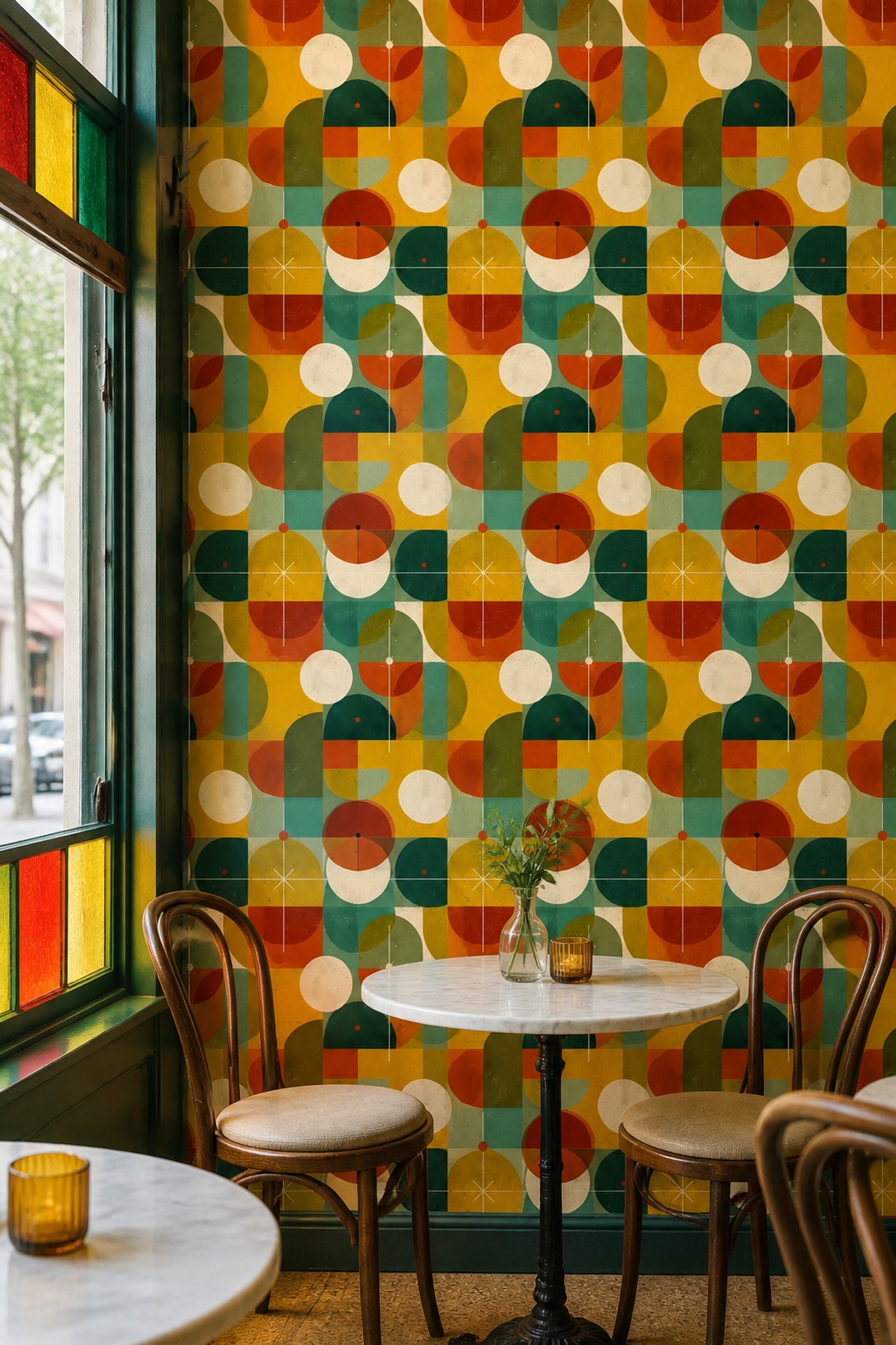 Mid-Century Modern Wallpaper Retro Removable Geometric Wall Double Roll