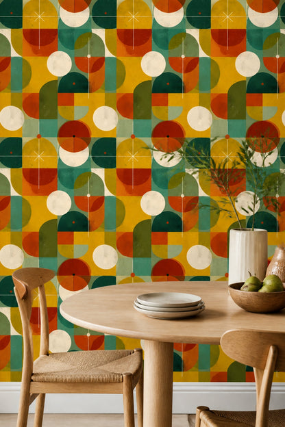 Mid-Century Modern Wallpaper Retro Removable Geometric Wall Double Roll