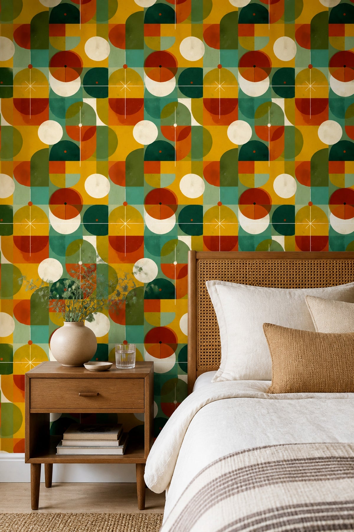 Mid-Century Modern Wallpaper Retro Removable Geometric Wall Double Roll