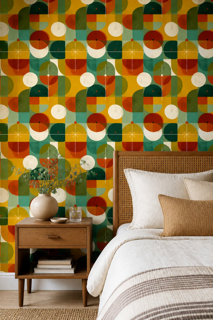 Mid-Century Modern Wallpaper Retro Removable Geometric Wall Double Roll