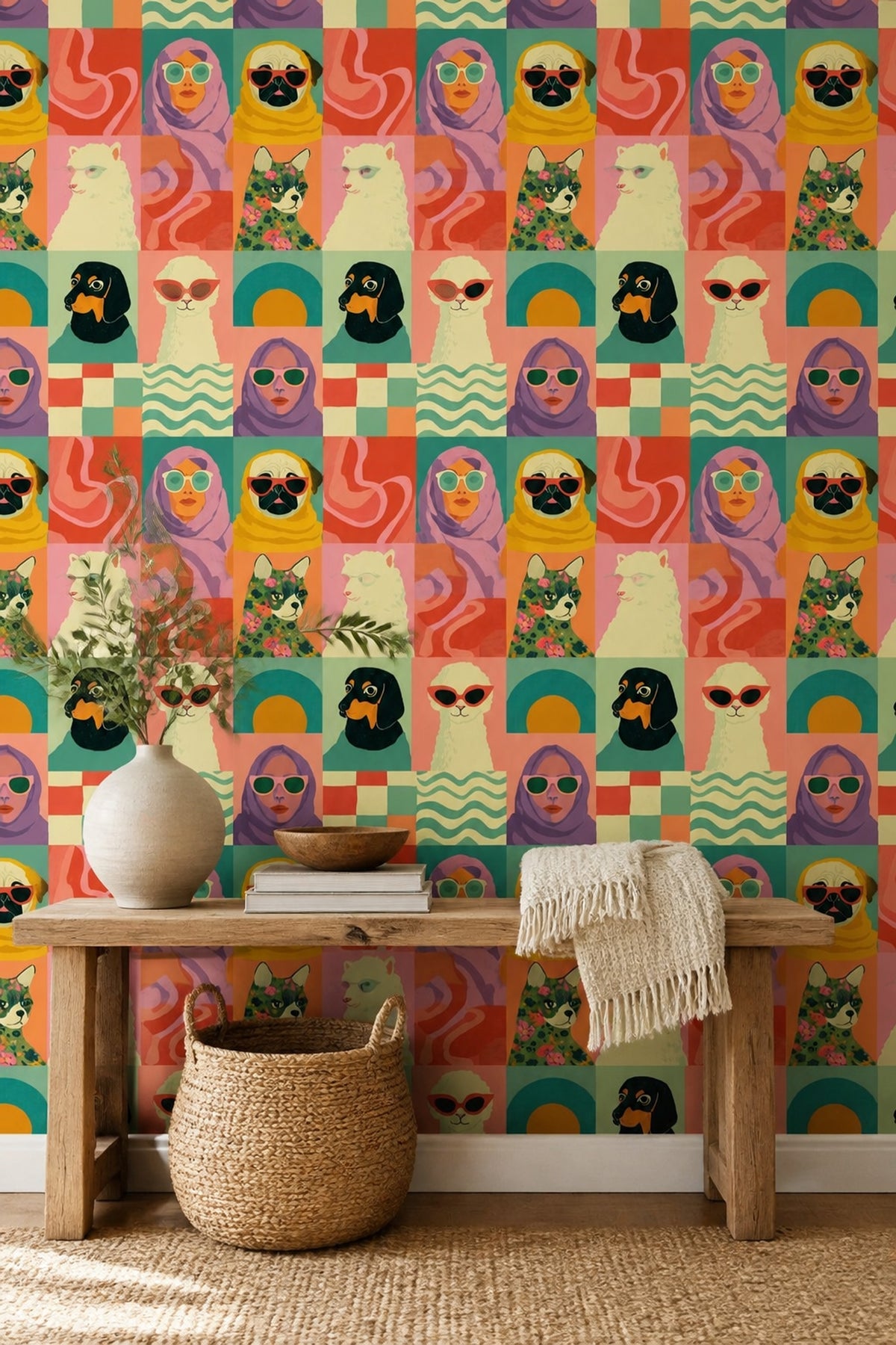 Patchwork Wallpaper Bright Whimsical Removable Wall Decor