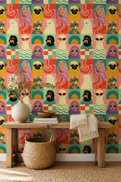 Patchwork Wallpaper Bright Whimsical Removable Wall Decor