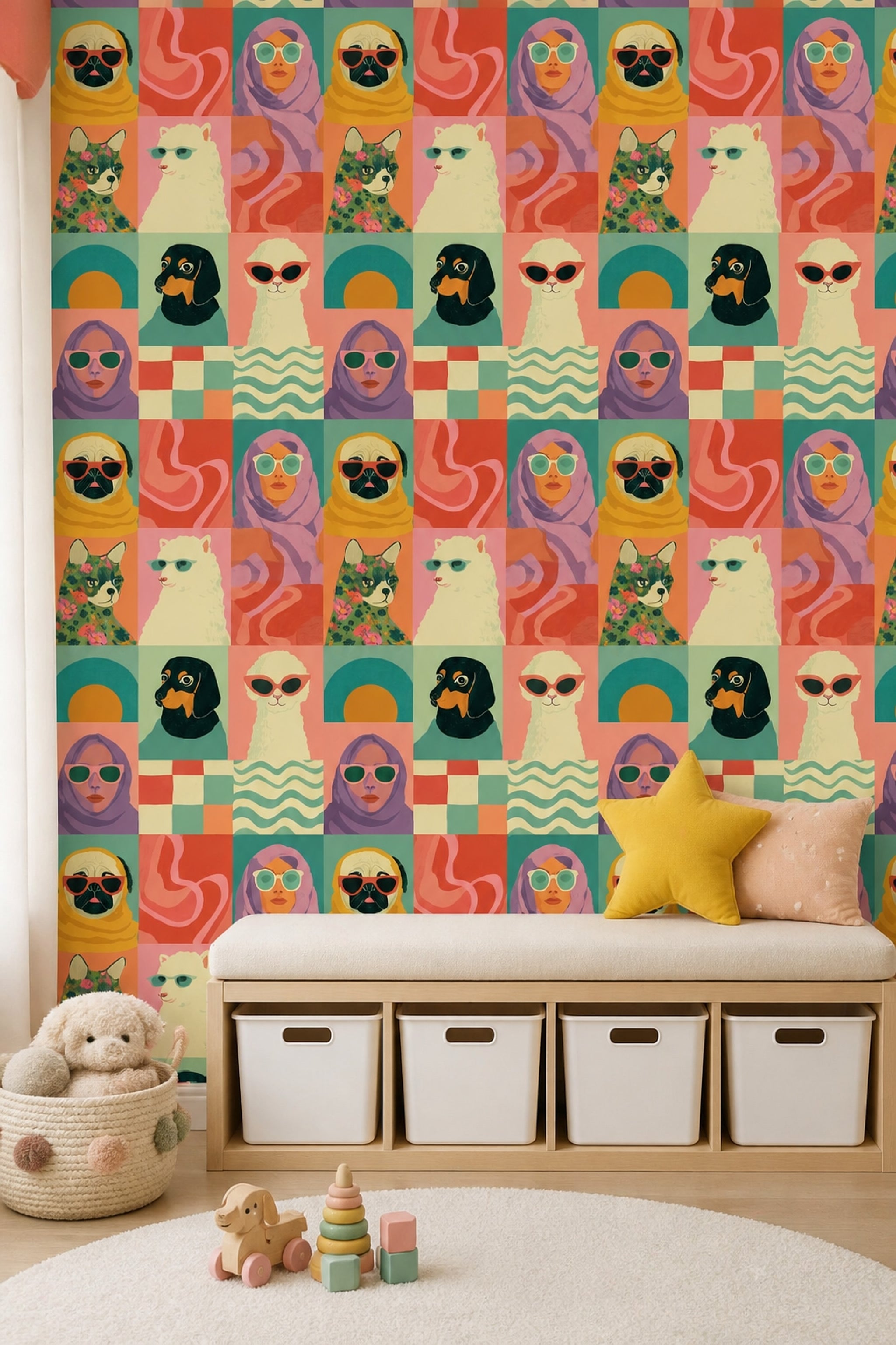 Patchwork Wallpaper Bright Whimsical Removable Wall Decor