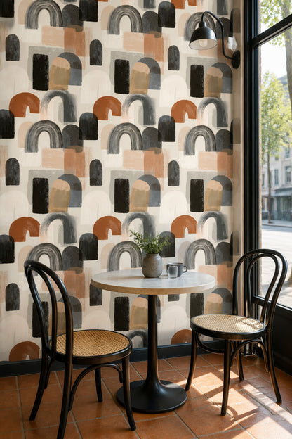 Abstract Arches Wallpaper Geometric Shapes Neutral Tones Decorative Mural