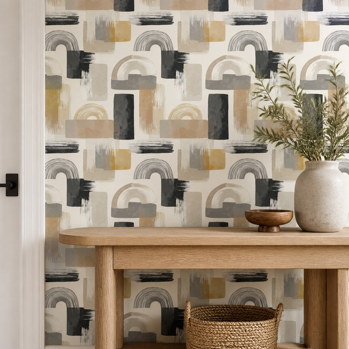 Abstract Wallpaper Geometric Removable Brush Strokes Wall Double Roll