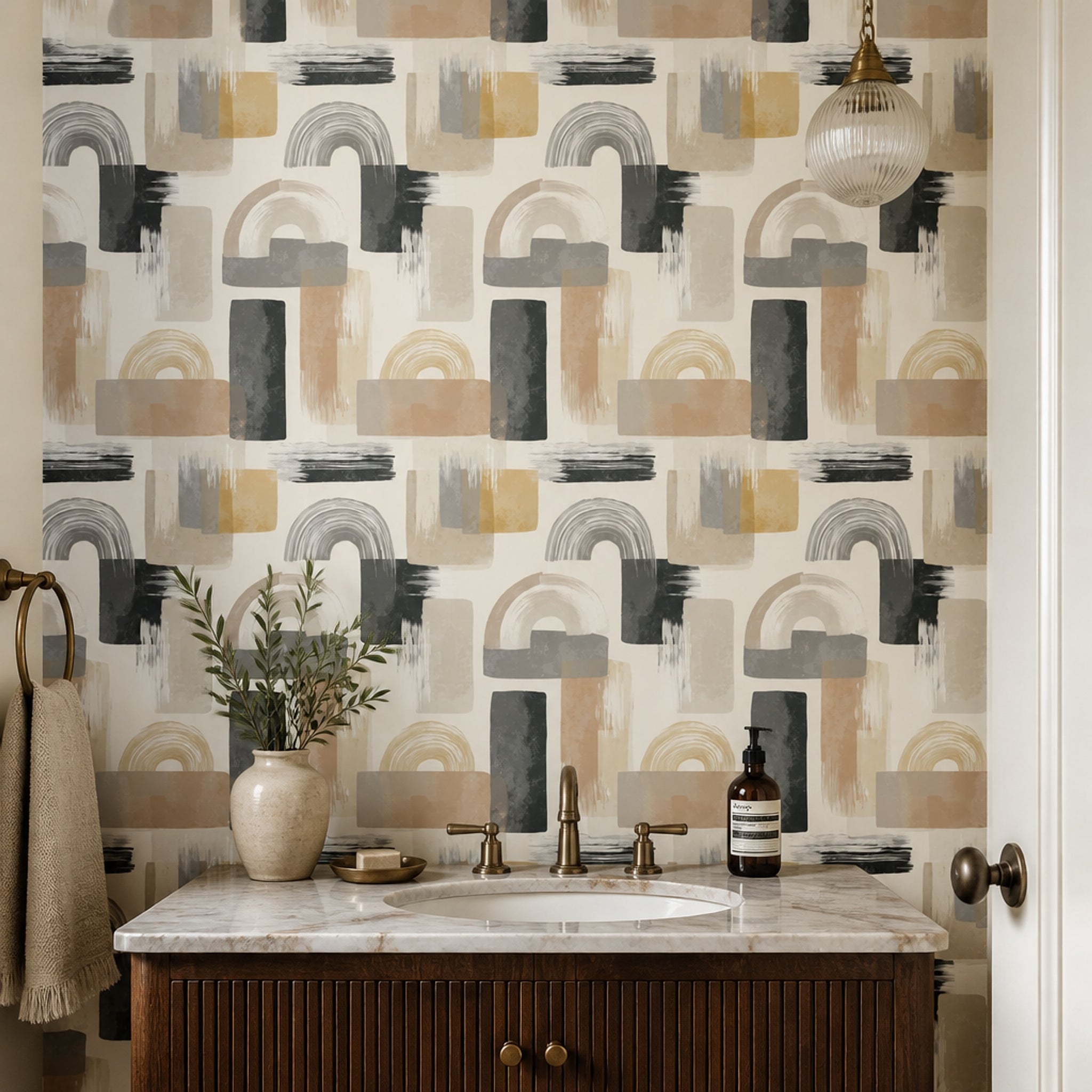 Abstract Wallpaper Geometric Removable Brush Strokes Wall Double Roll