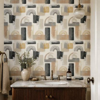 Abstract Wallpaper Geometric Removable Brush Strokes Wall Double Roll