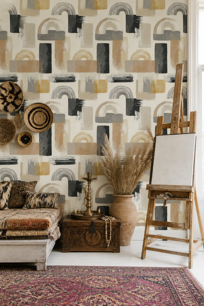Abstract Wallpaper Geometric Removable Brush Strokes Wall Double Roll