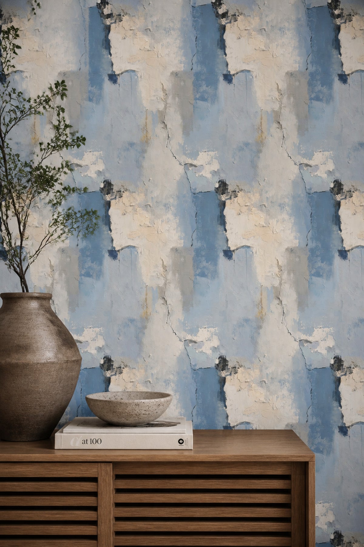 Textured Wallpaper Light Blue Plaster Effect Removable Wall Decor