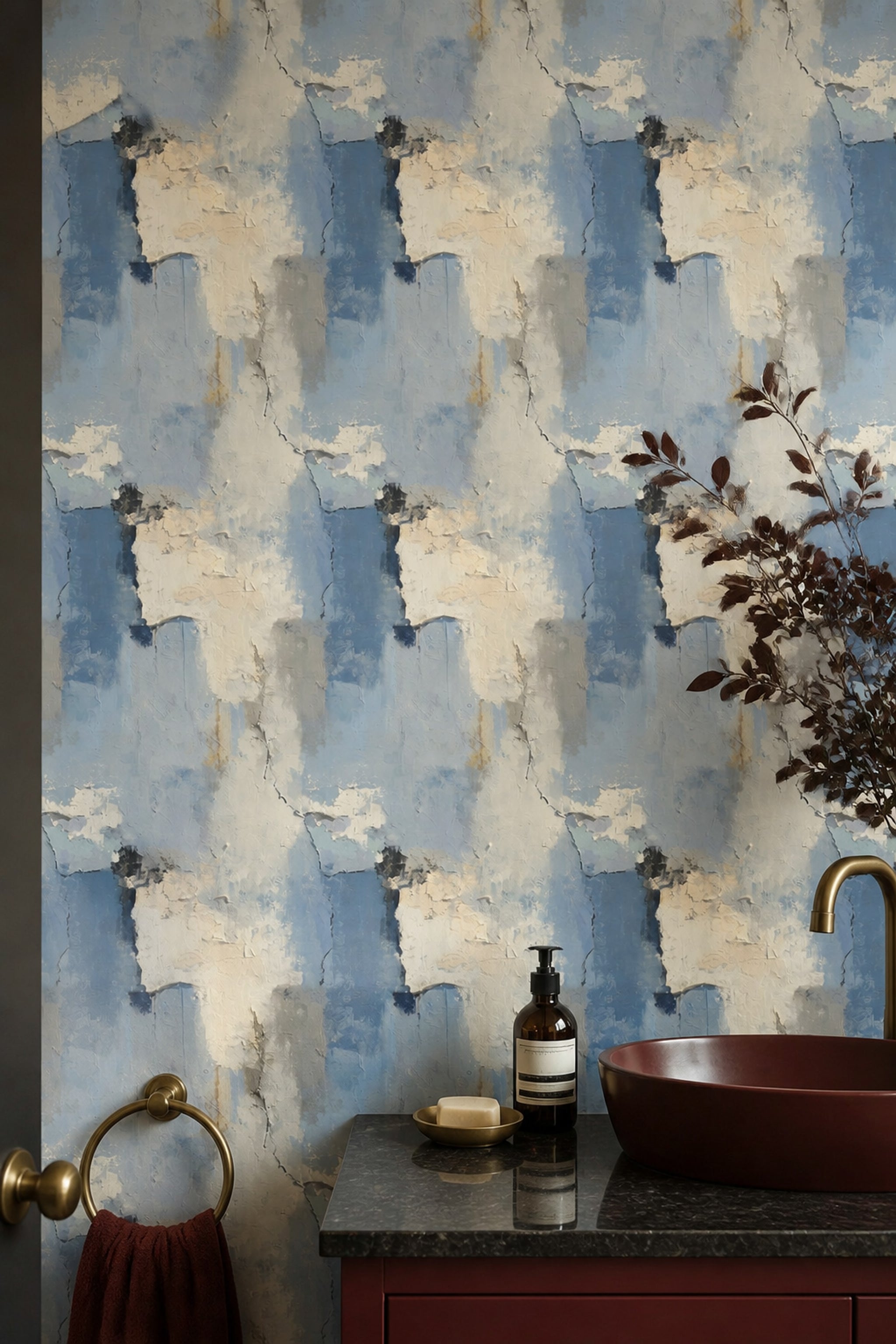 Textured Wallpaper Light Blue Plaster Effect Removable Wall Decor