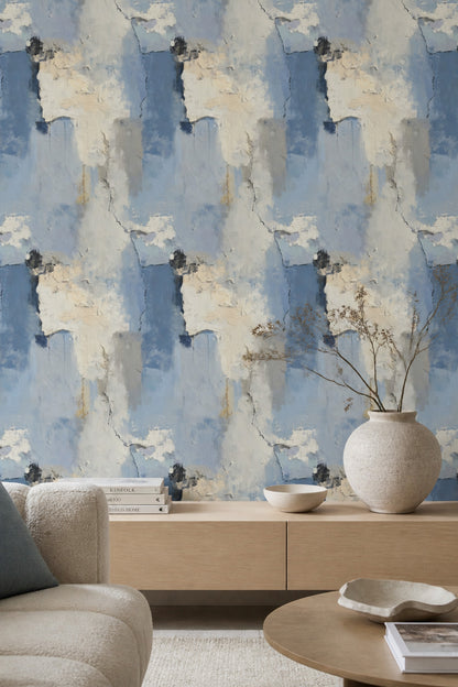 Textured Wallpaper Light Blue Plaster Effect Removable Wall Decor