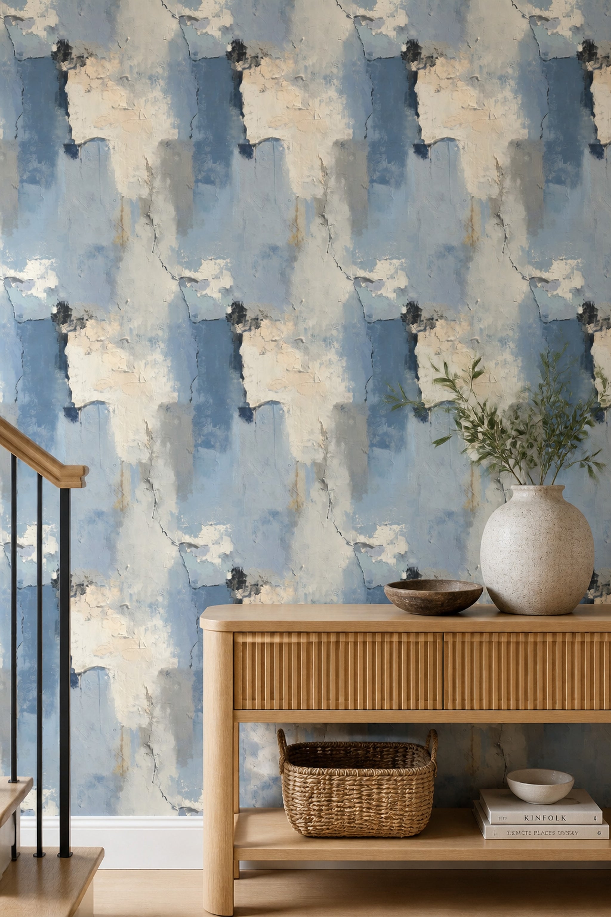 Textured Wallpaper Light Blue Plaster Effect Removable Wall Decor