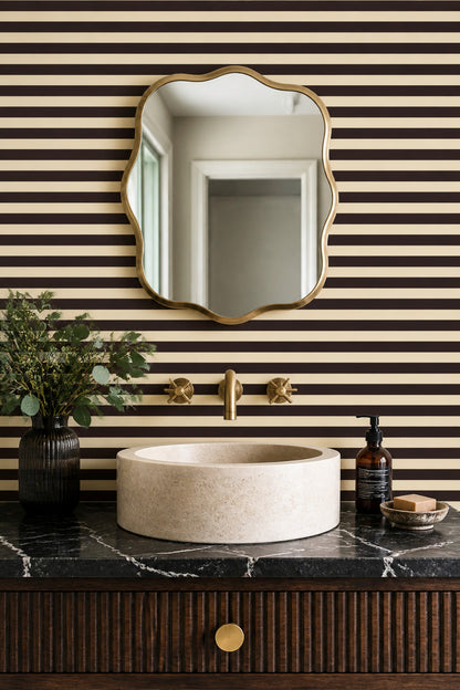 Horizontal Stripes Wallpaper Dark Brown Minimalist Decorative Mural