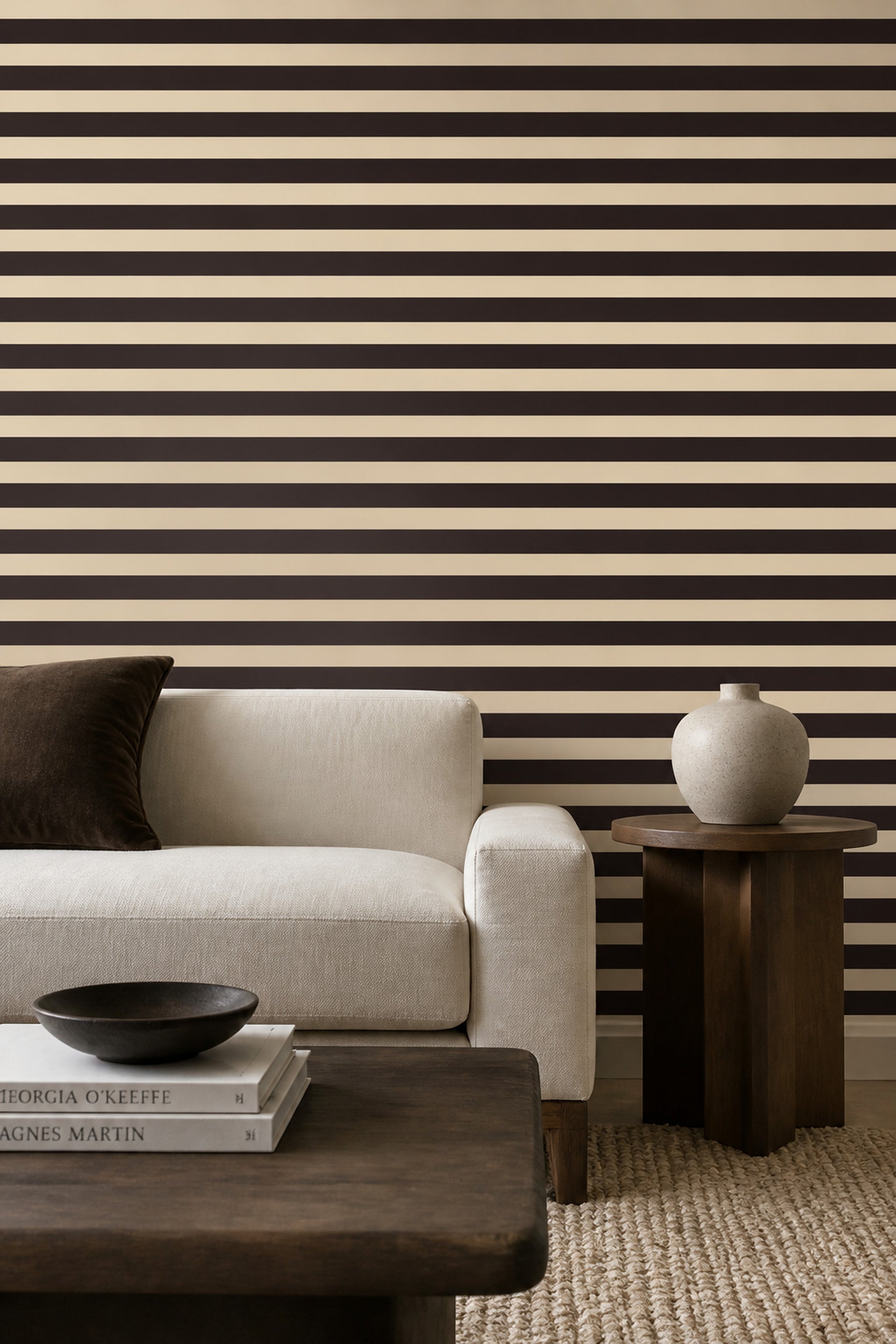 Horizontal Stripes Wallpaper Dark Brown Minimalist Decorative Mural