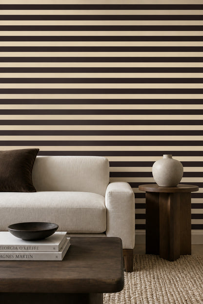 Horizontal Stripes Wallpaper Dark Brown Minimalist Decorative Mural