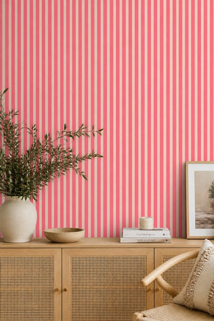 Vertical Stripes Wallpaper Pink Removable Cream Wall Double Roll