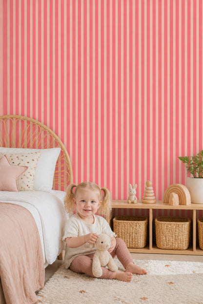 Vertical Stripes Wallpaper Pink Removable Cream Wall Double Roll