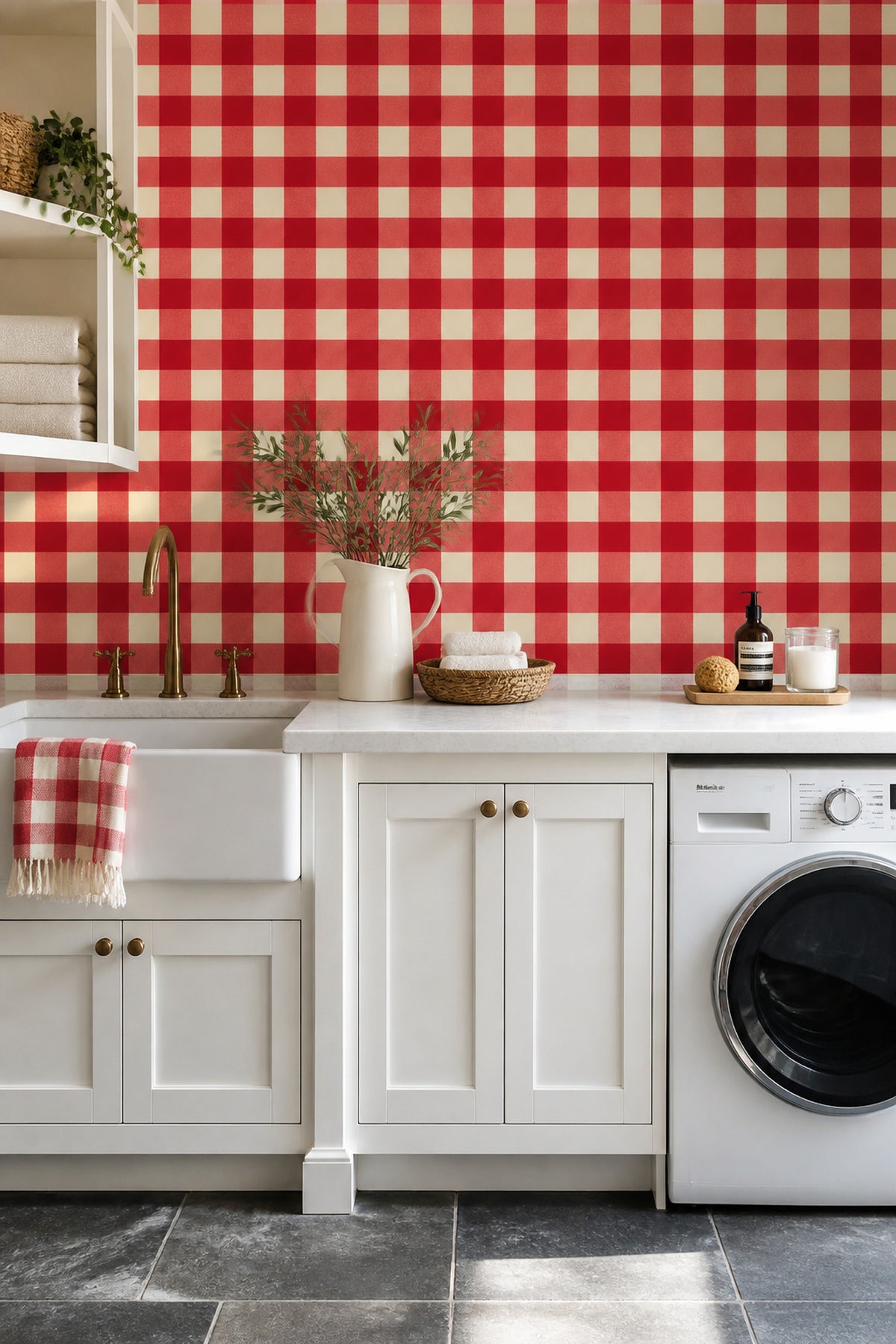 Red Gingham Wallpaper Buffalo Check Plaid Removable Wall Decor