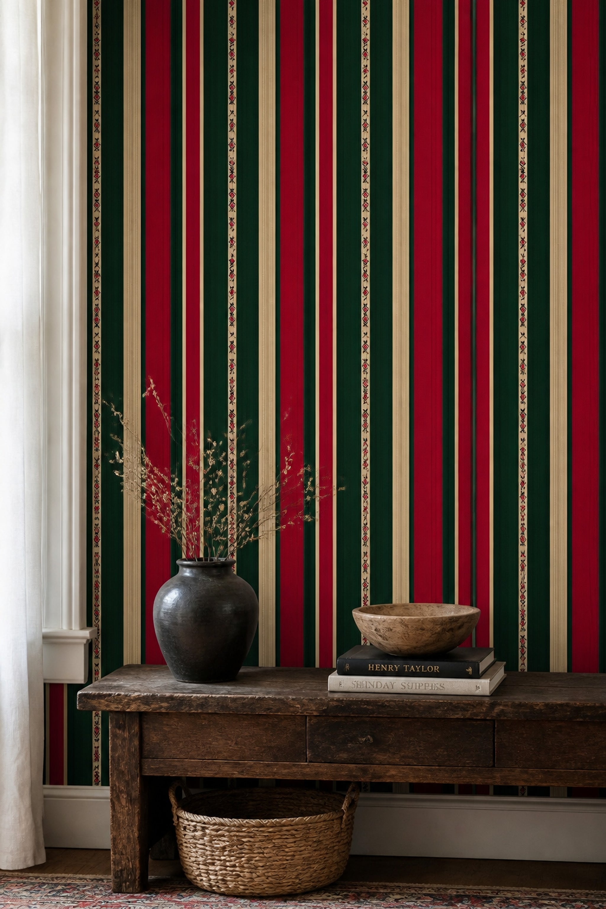Dark Striped Wallpaper Tribal Border Geometric Textile Removable Wall Decor