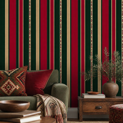 Dark Striped Wallpaper Tribal Border Geometric Textile Removable Wall Decor