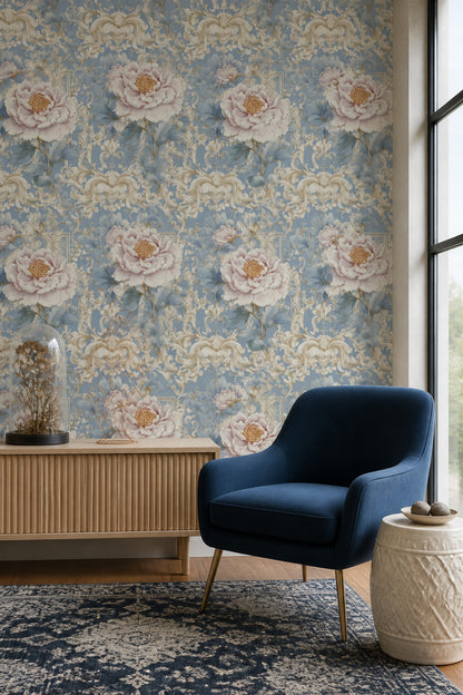 Peony Wallpaper Floral Removable Baroque Wall Double Roll