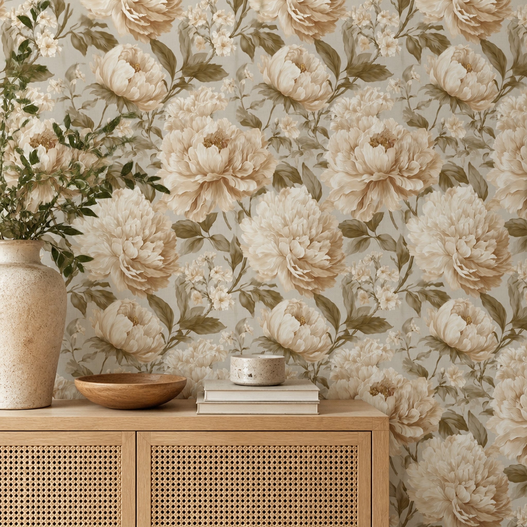 Peony Wallpaper Botanical Removable Vintage Wall Double Roll