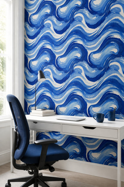 Blue Abstract Wallpaper Watercolor Swirls Decorative Mural